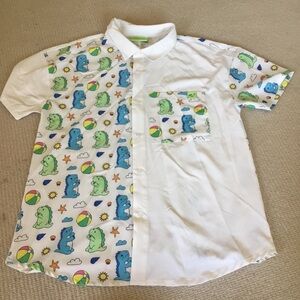 Moriah Elizabeth Short-Sleeve Button-Up Shirt with Dinosaur Print - White junior